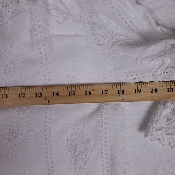 Karen Kane Boho Peasant Dress White Eyelet Lace Flowy Cottagecore Womens Small‎ - Picture 8 of 11